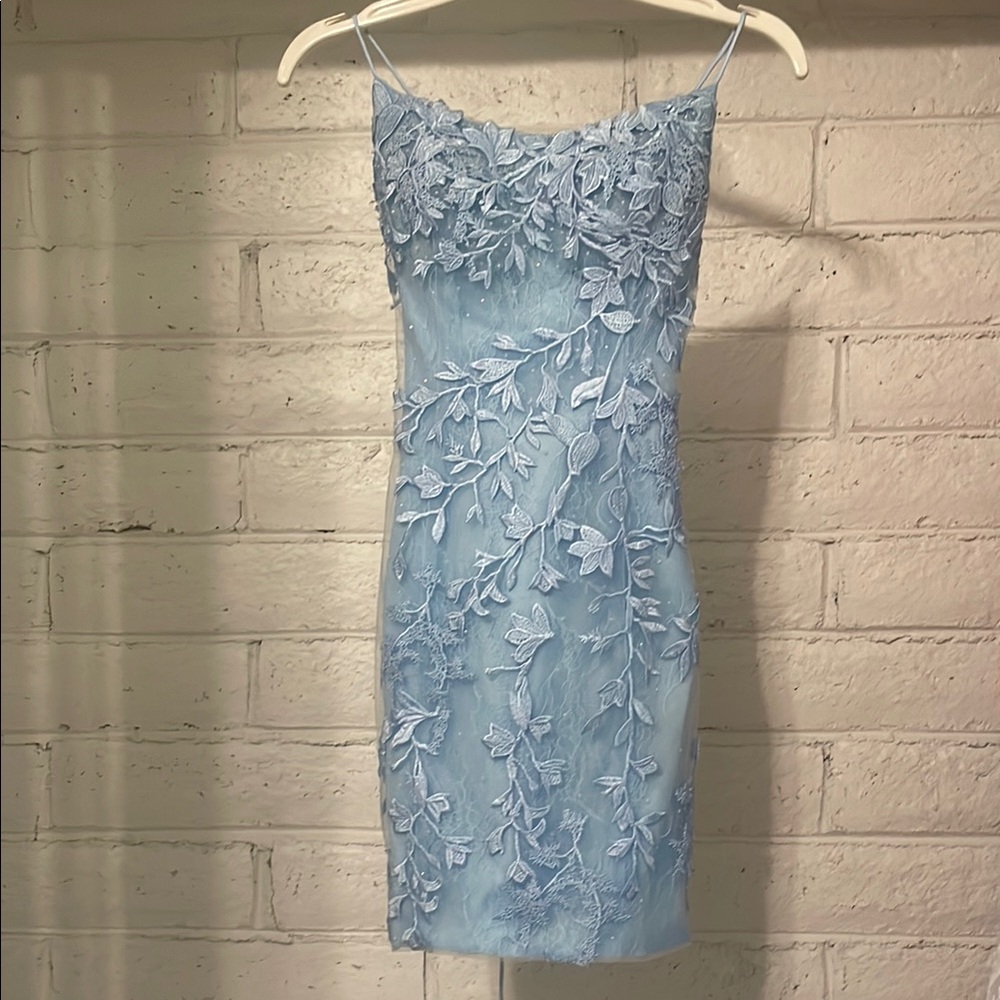 Elegant Lace Mini Dress in Soft Blue